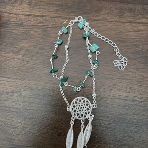 Silver Dreamcatcher Bracelet with Green Stones